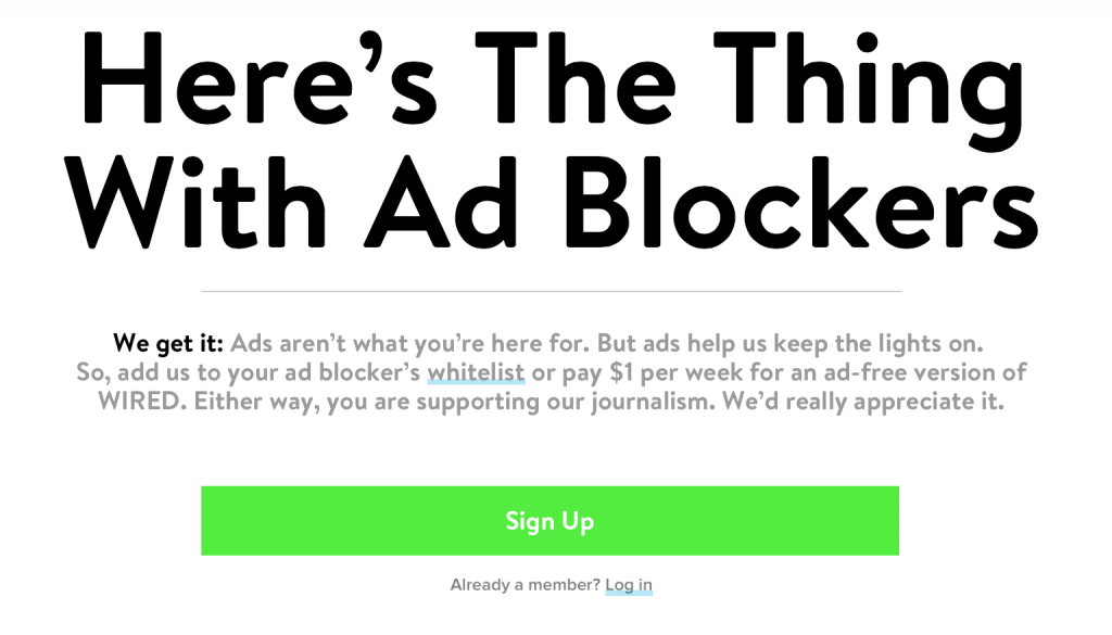 anti-adblocking message from WIRED