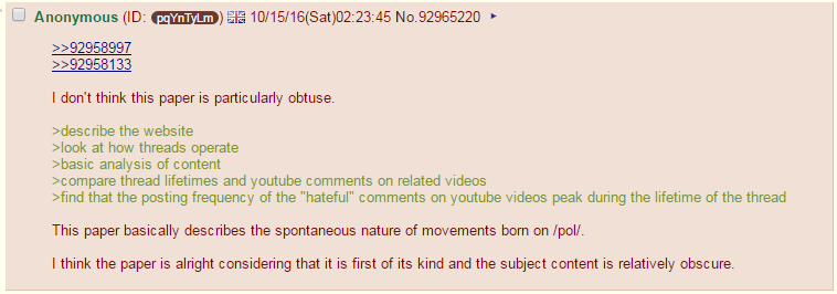 A /pol/ poster providing us with a review that we would be happy with from any peer reviewed venue.
