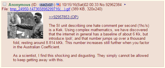 /pol/ took a particular liking to our measurements of raiding behavior on YouTube, deeming the hate comments per second metric worthy of becoming a SI unit.