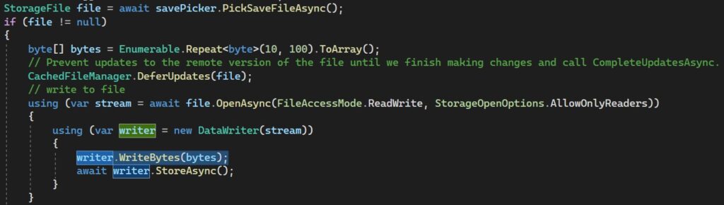 Example code using WriteBytes()